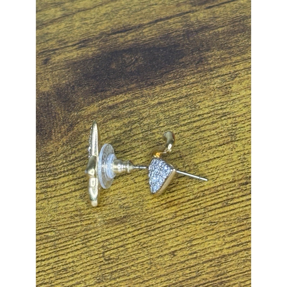 Swarovski signed iconic Swan pave Crystal Goldtone Stud Pierced Earring 2cm - Picture 2 of 4